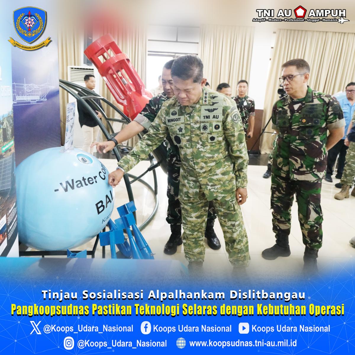 Tinjau Sosialisasi Alpalhankam Dislitbangau, Pangkoopsudnas Pastikan Teknologi Selaras dengan Kebutuhan Operasi